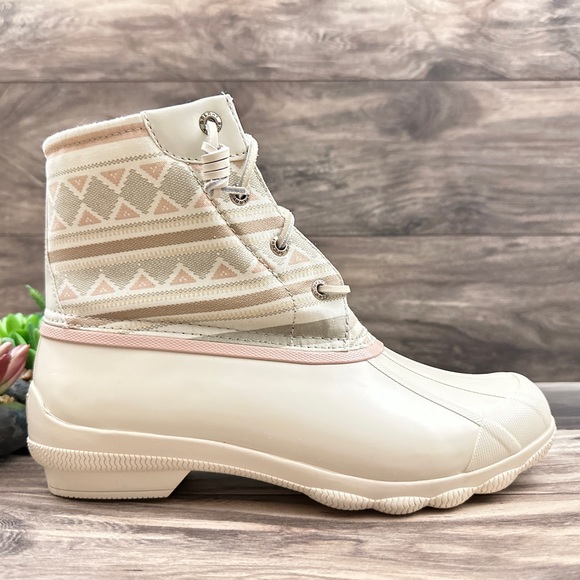 NIB Sperry Syren Gulf Playa Tan Striped Geometric Waterproof Duck Rain Boots - Picture 7 of 15